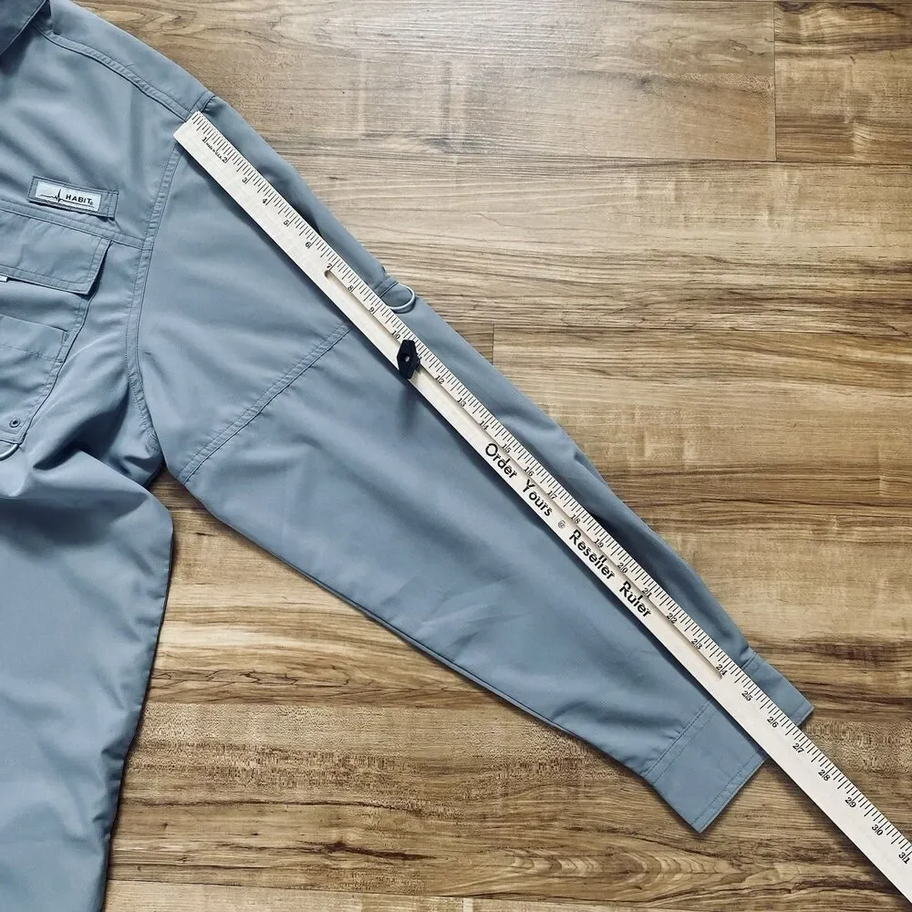 Habit Mens 2XL Gray Vented Outdoor UPF 40+ Long Sleeve Button-Up Fishing Shirt - Picture 7 of 16